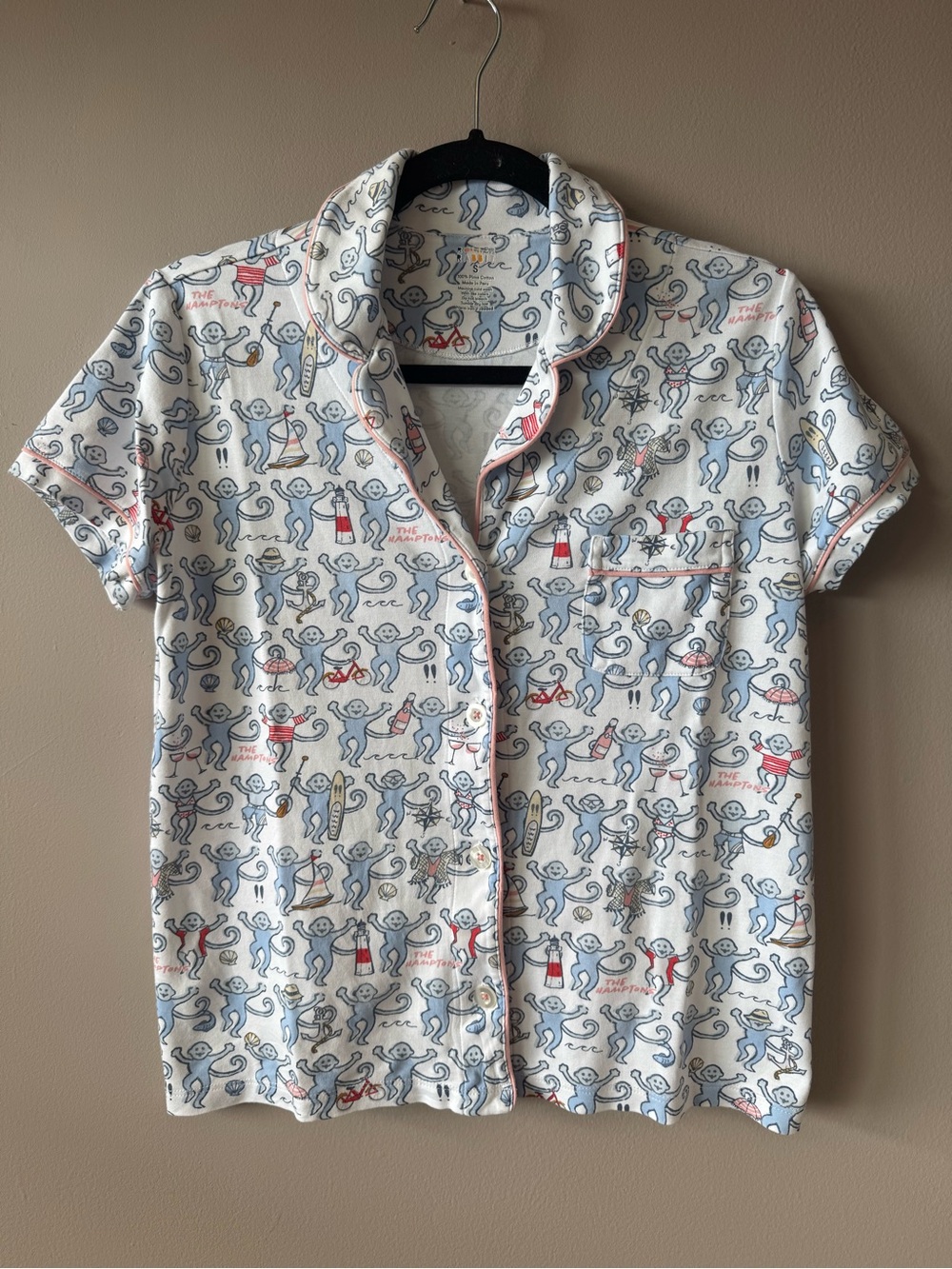 Roller Rabbit Hamptons Classic Monkeys Pima Cotton Pajama Top Size Women’s Small